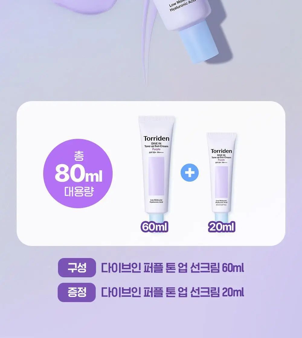 [톤업선크림/겉보속촉] 토리든 다이브인 퍼플 톤 업 선크림 60ml 증량 기획 (+20ml) 상세페이지 2